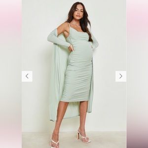 Maternity Strappy Cowl Dress with Duster from Boohoo
